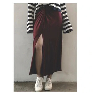 🆕Hippie Chic Raisin Side-Slit Maxi Skirt Burgandy M🆕